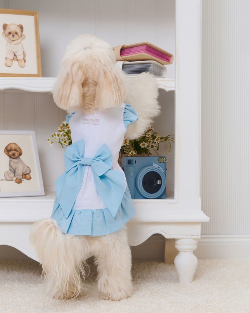 Сукня молочна з льону з блакитними акцентами “Belle&Bow”